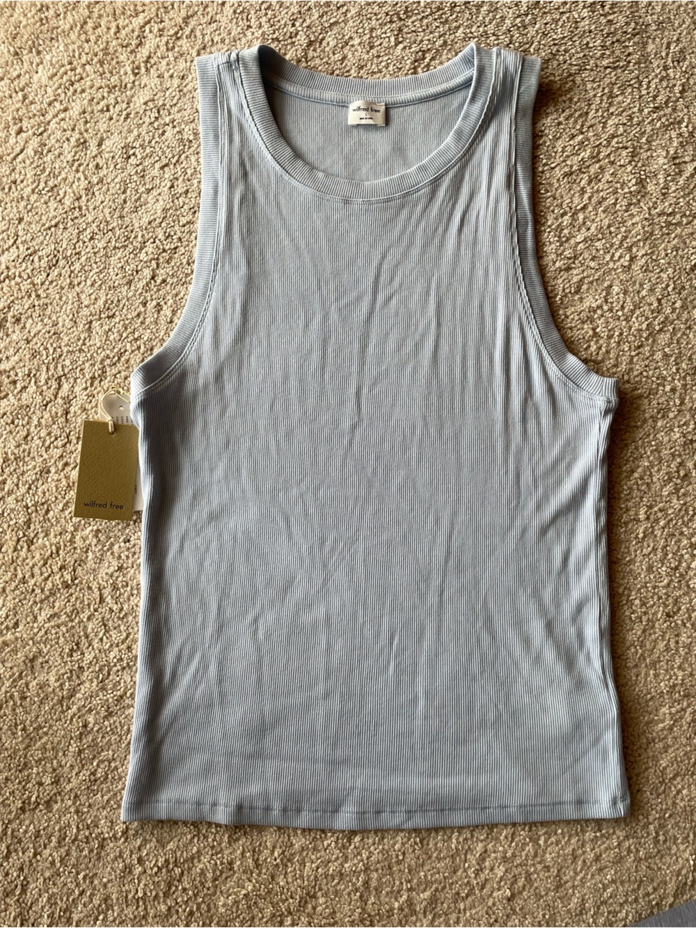 Aritzia Wilfred Free Light Blue Ribbed Tank Top Women’s Size L NWT Clean Girl